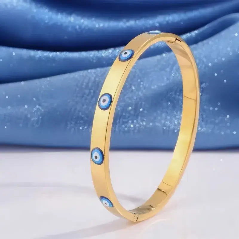 Evil Eye Gold Plated Stainless Steel Cuff Bracelet Jewelry