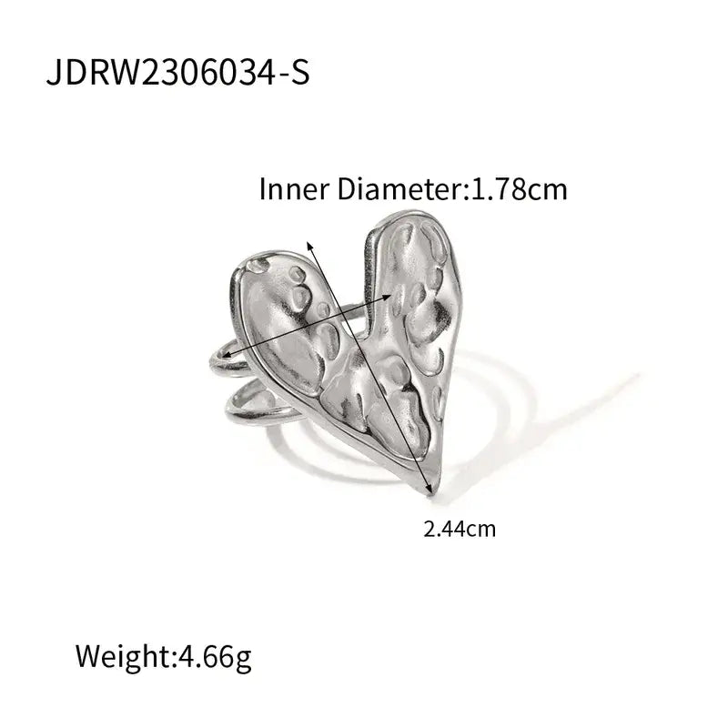 8K Gold Plated Heart Statement Ring – Stainless Steel