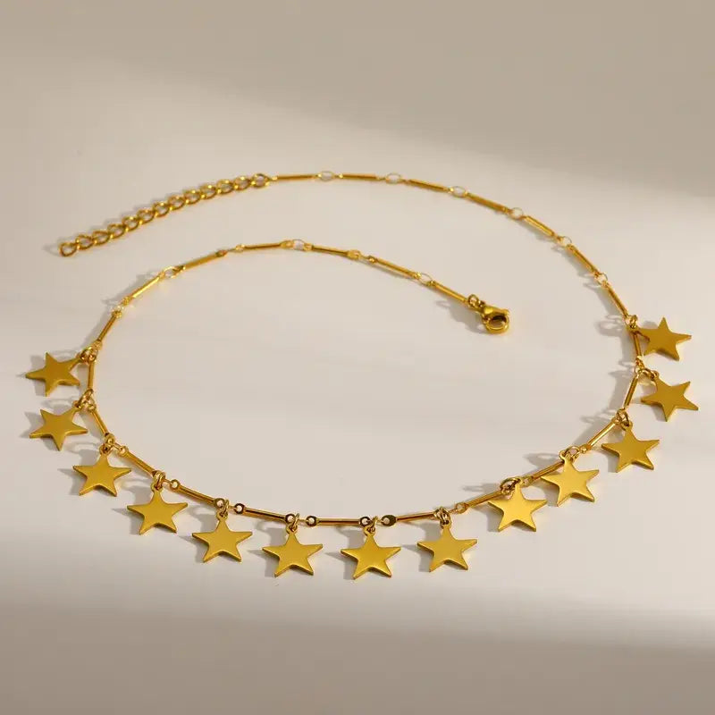Gold Star & Moon Charm Necklace, 18K PVD