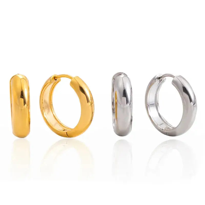 Classic 18K Plated Gold Hoop Earrings in Silver or Gold Hoop
