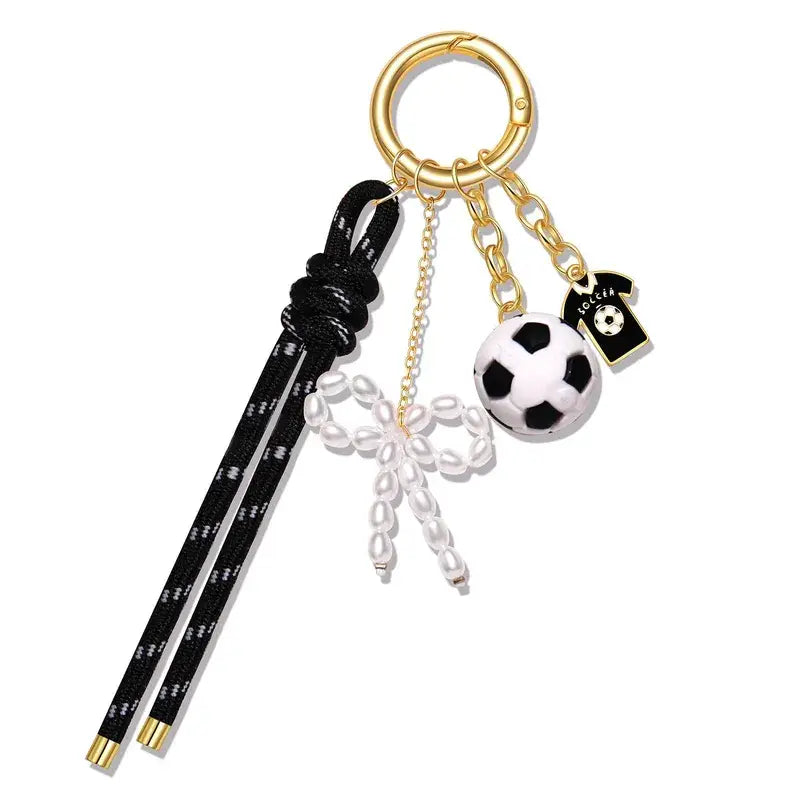 Sports Keychain Bag Charm with Pearl Bow Pickle Ball