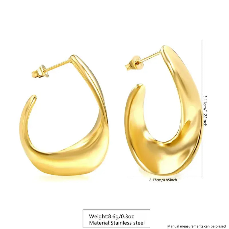 Gold Plated Stainless Steel C-Shaped Earrings Jewelry