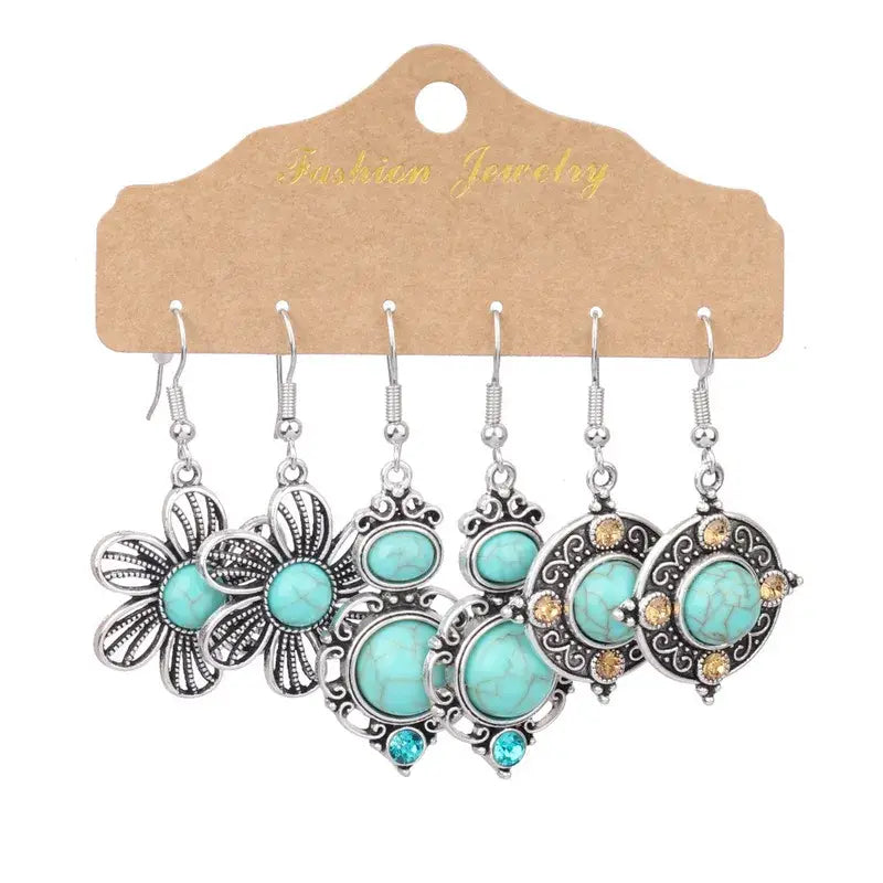 Turquoise Silver Western Theme Earrings Sets