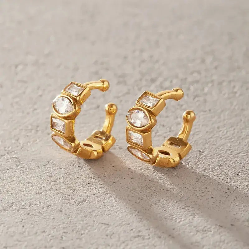 18K Gold PVD Stainless Steel Clip Earrings with Zircon