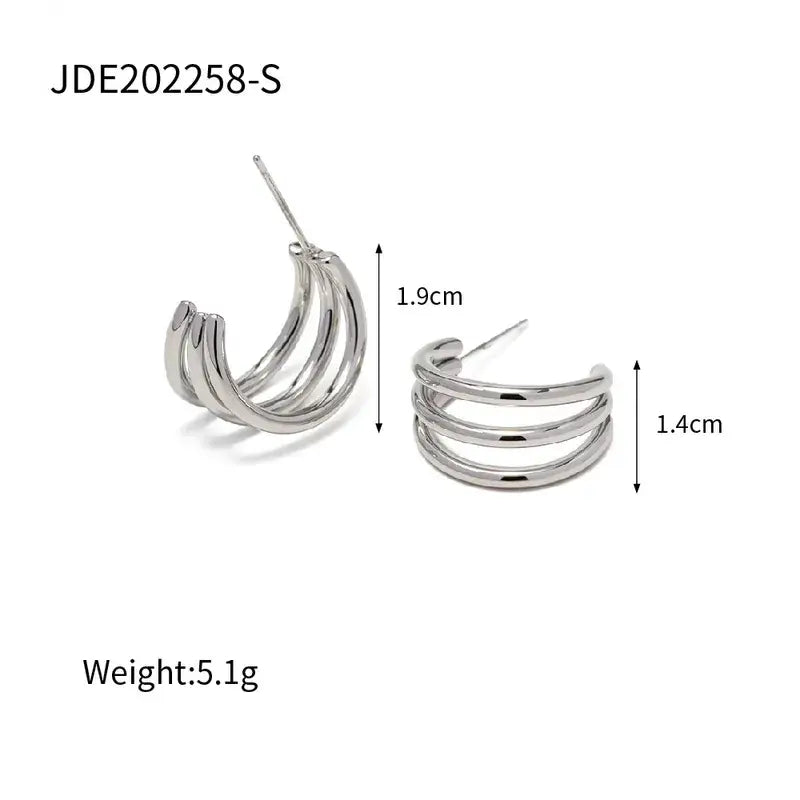 Gold Plated Three Hoop Earrings
