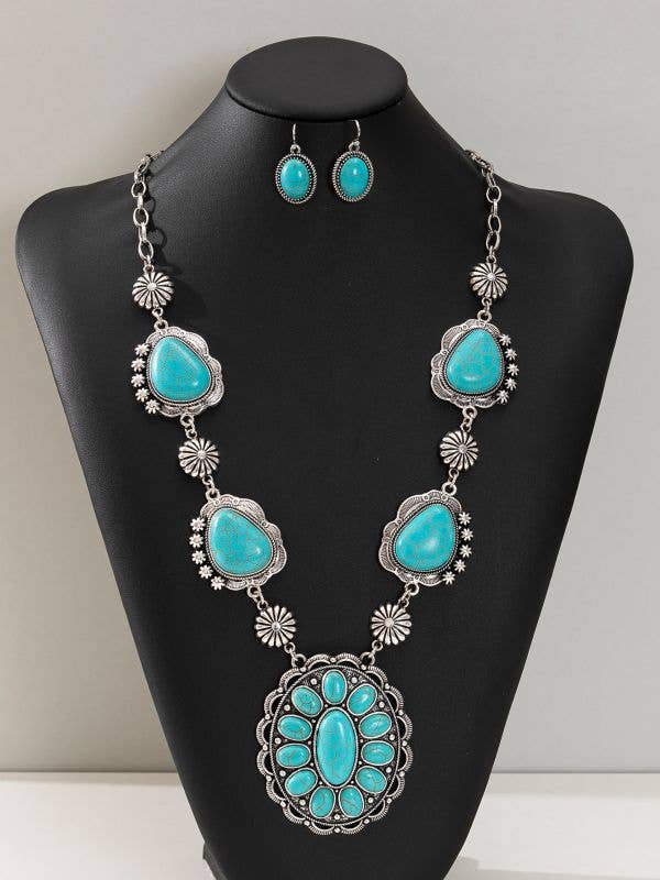 Turquoise Long Necklace with Earrings