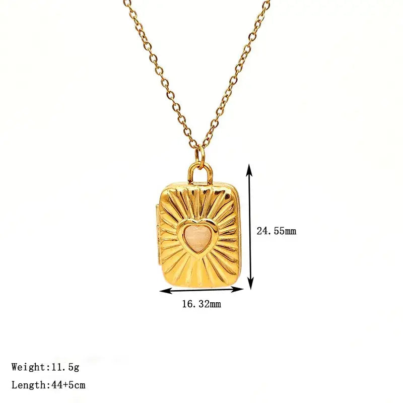 18K Gold Geometric Heart Locket Necklace – Stainless Steel