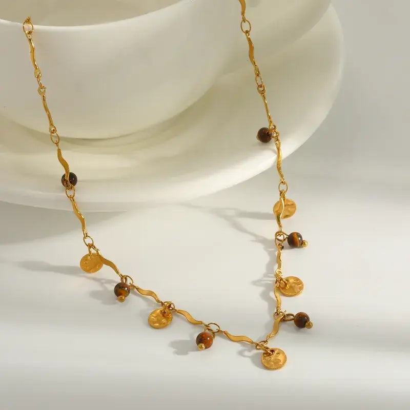 18K Gold PVD Stainless Steel Pearl & Natural Stone Necklace