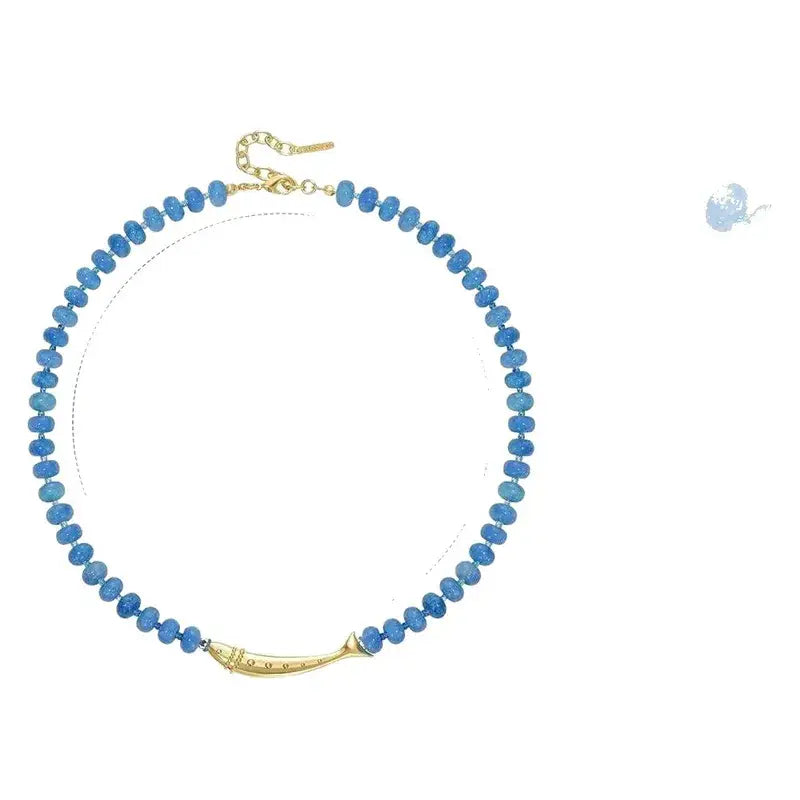 Blue Aventurine Beaded Fish Necklace – Coastal Jewelry