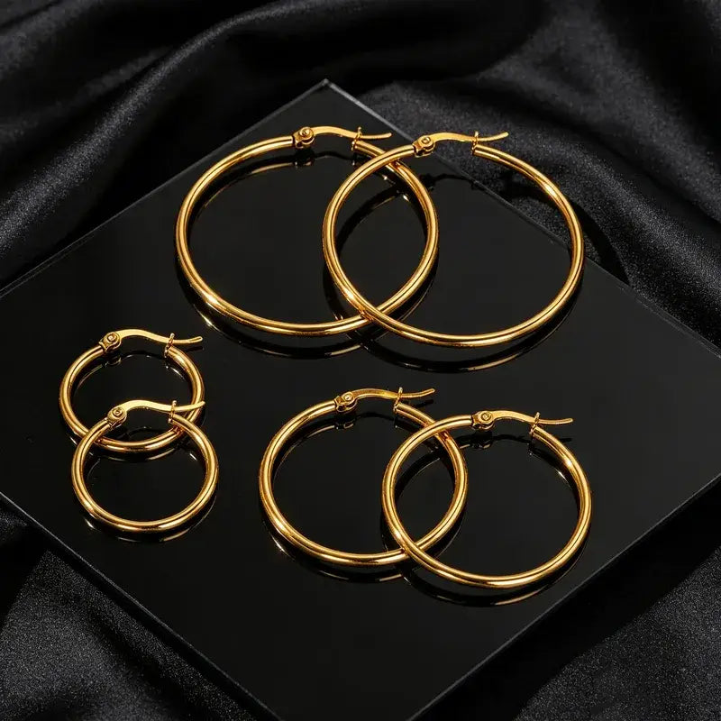 18K Gold PVD Stainless Steel 3-Piece Hoop Earring Set