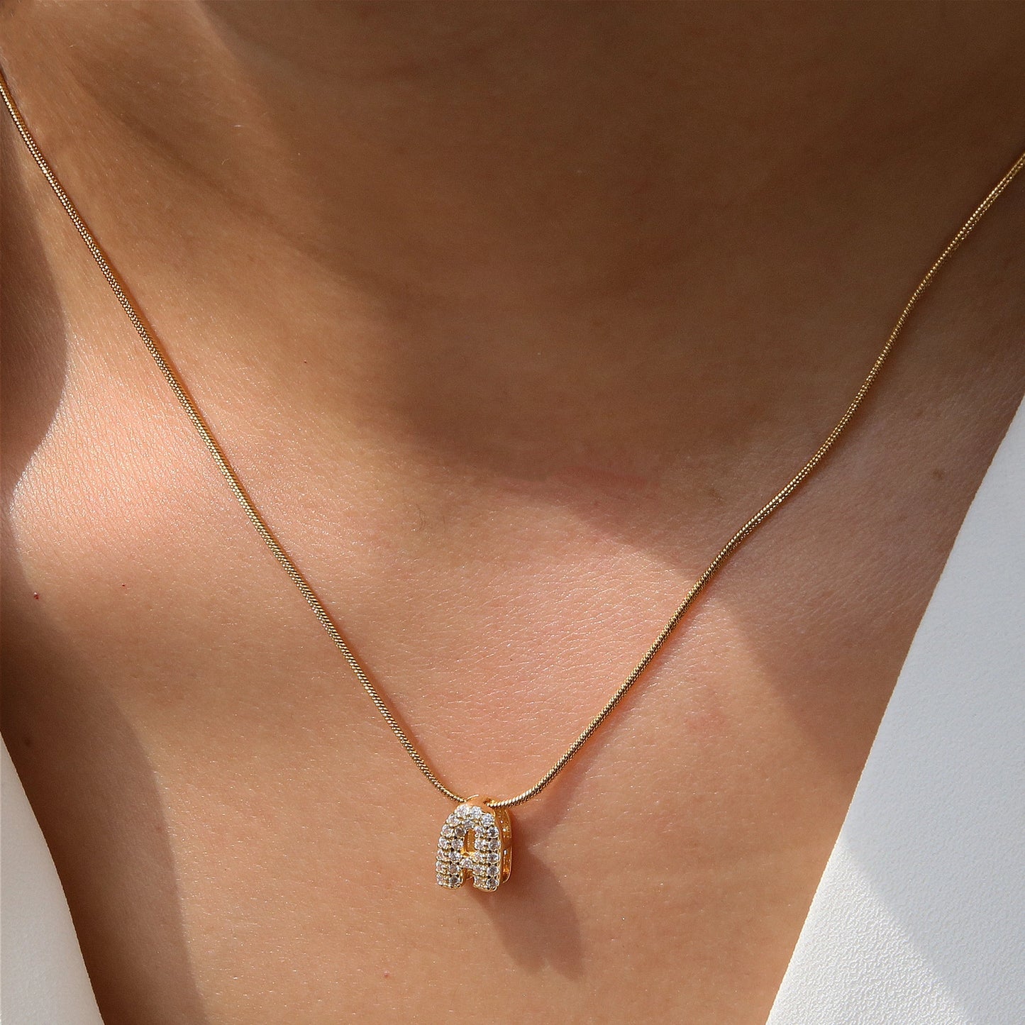 18K Plated Rhinestone Initial Letter Pendant Necklace