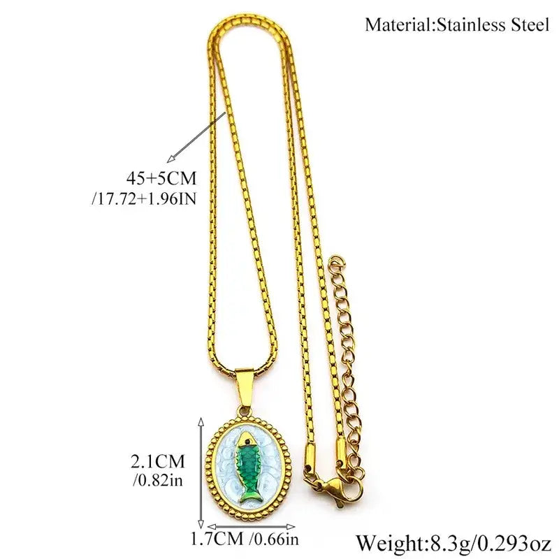Fish Pendant Necklace with Snake Chain – Gold or Silver