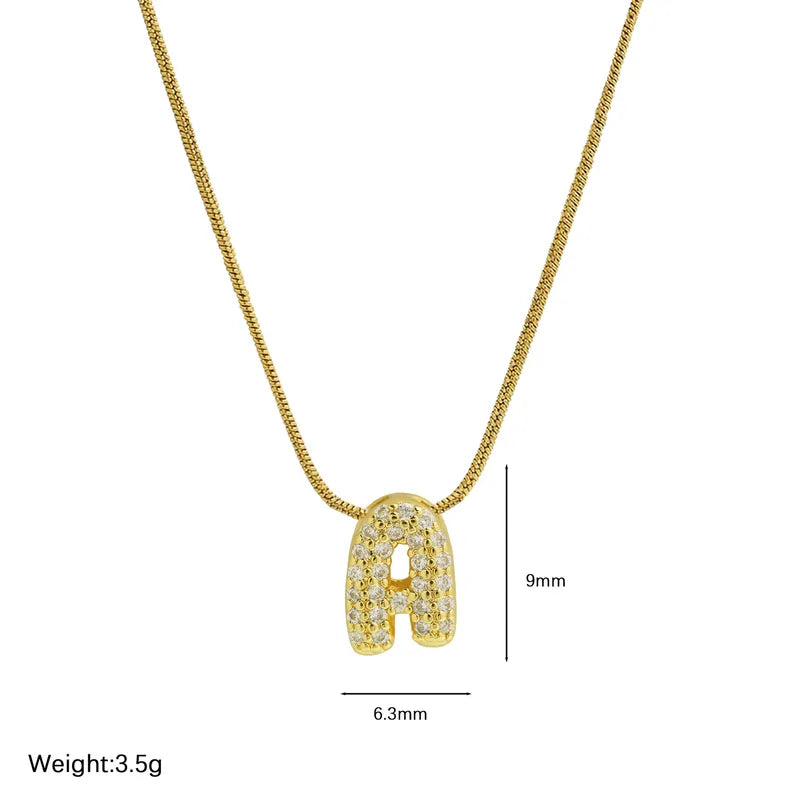 18K Plated Rhinestone Initial Letter Pendant Necklace