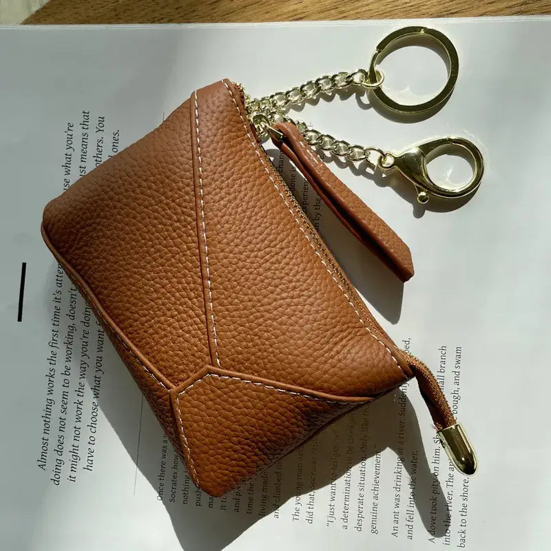 Genuine Leather Coin Purse Wallet with Keychain