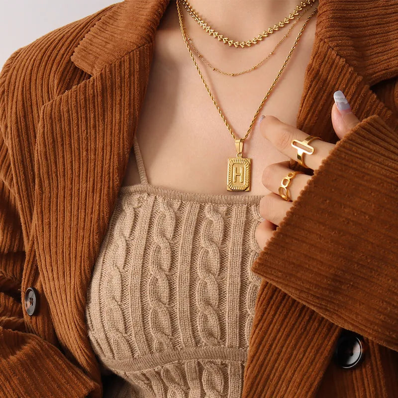 18K Gold Plated Initial Tag Pendant Necklace