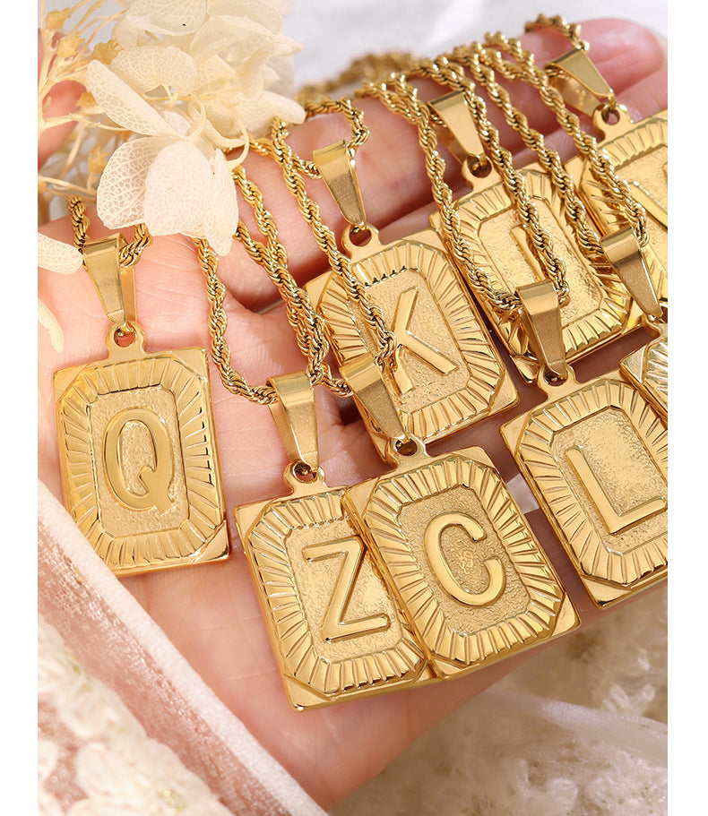 18K Gold Plated Initial Tag Pendant Necklace