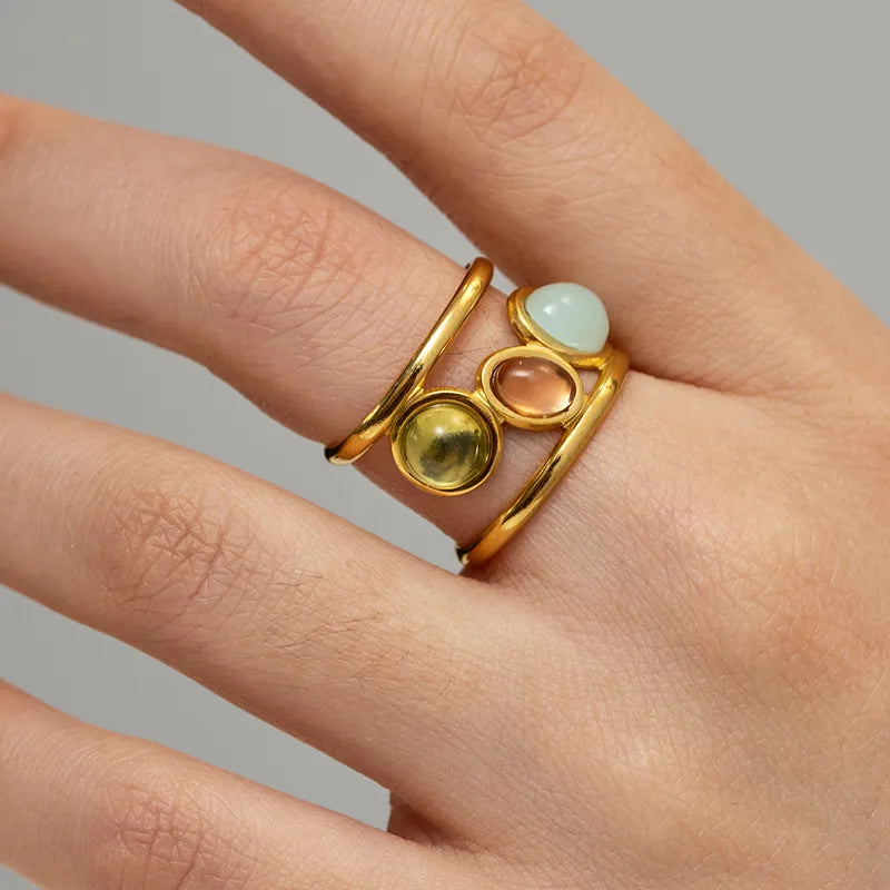 Colorful Glass Inlay Open Ring – Gold Stainless Steel