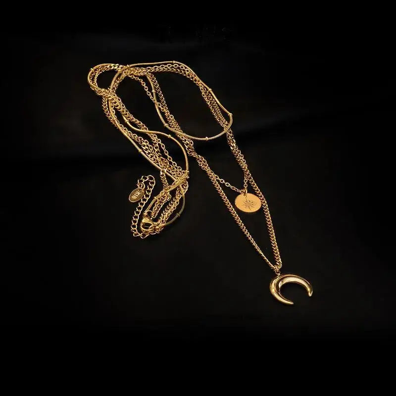 18K Gold Plated Moon & Star Layer Necklace – 3 Layers
