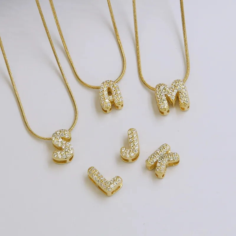 18K Plated Rhinestone Initial Letter Pendant Necklace
