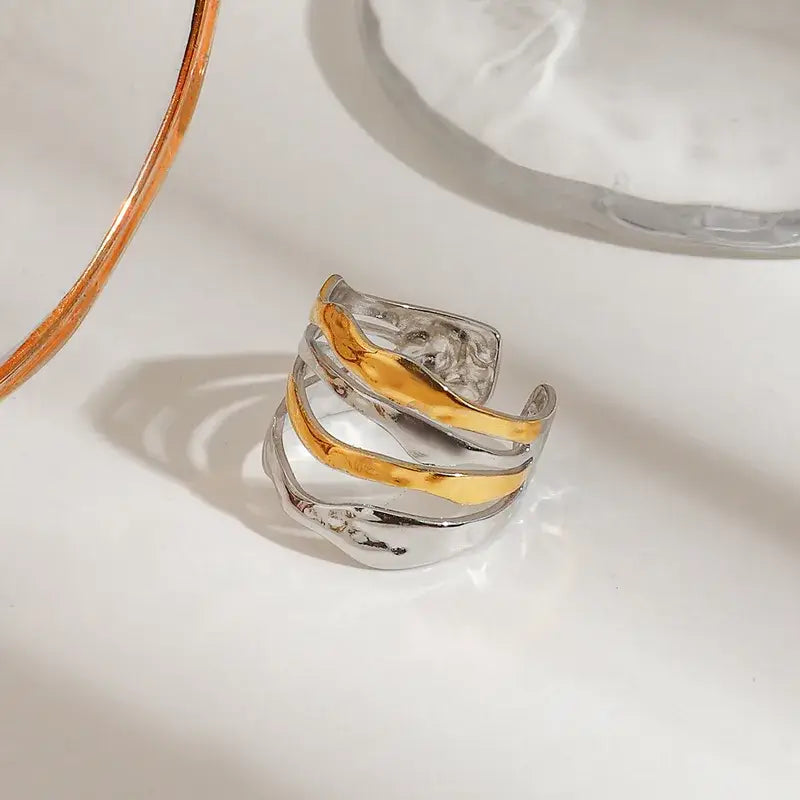 Silver & Gold Stacked Ring – Stainless Steel