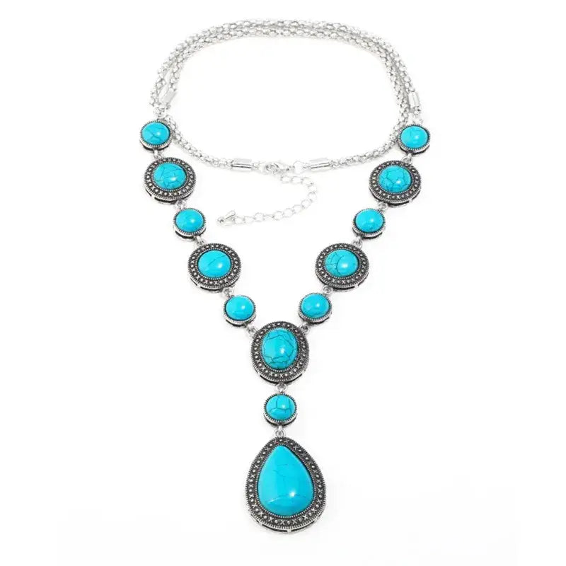 Western Silver and Turquoise Drop Necklace Western Jewelry