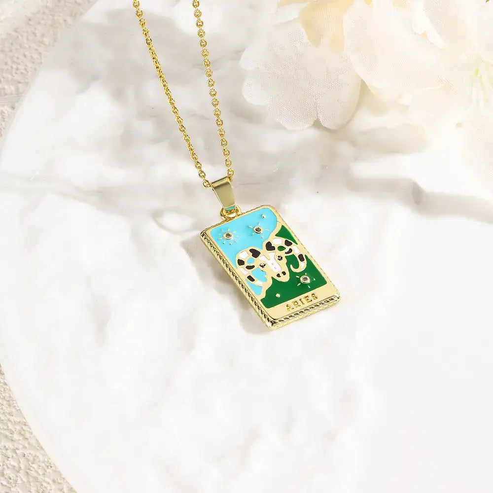 18K Gold Zodiac Pendant Necklace – Drop Oil Finish