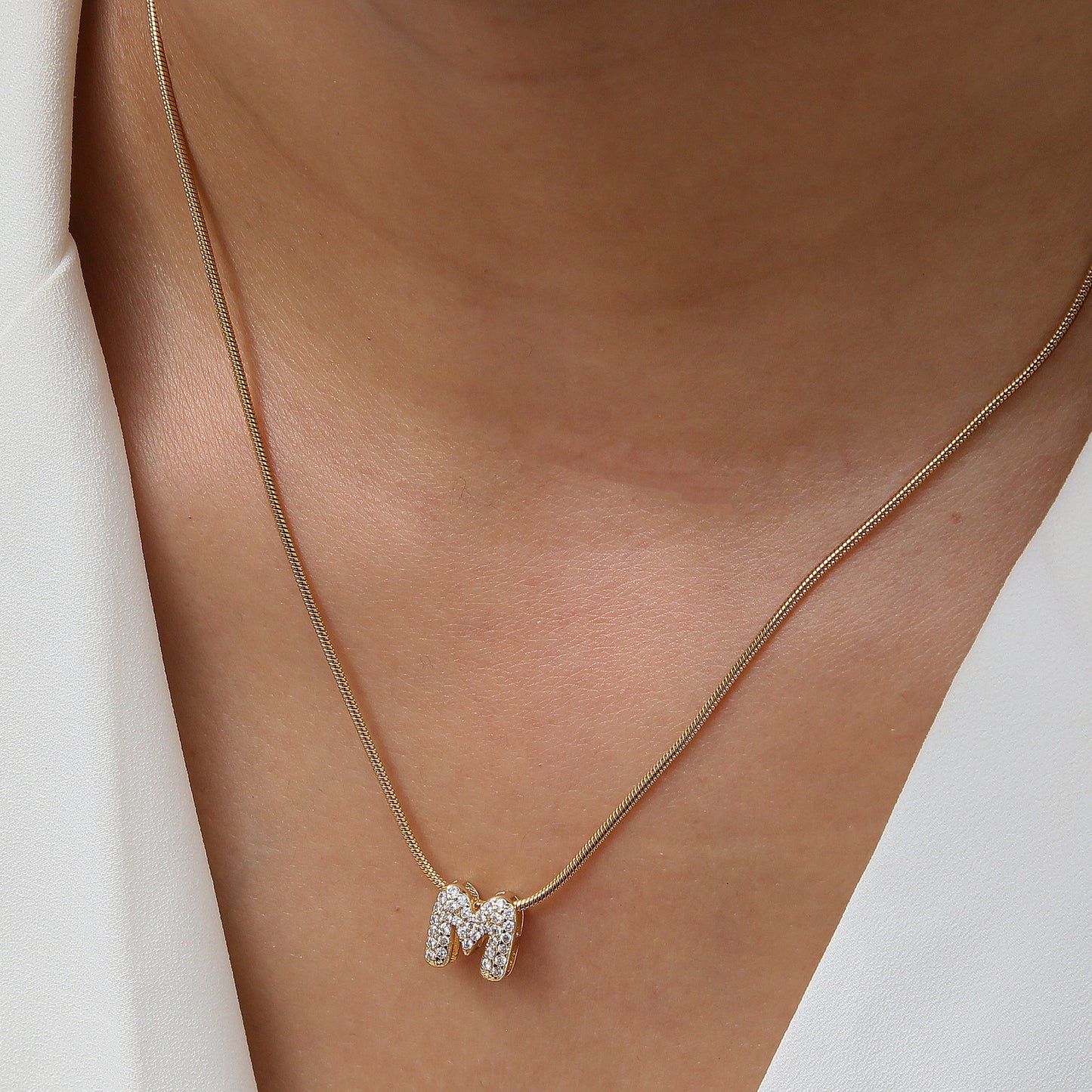 18K Plated Rhinestone Initial Letter Pendant Necklace