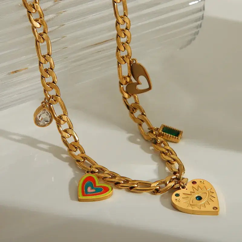 18K Gold Plated Heart Charm Necklace Jewelry
