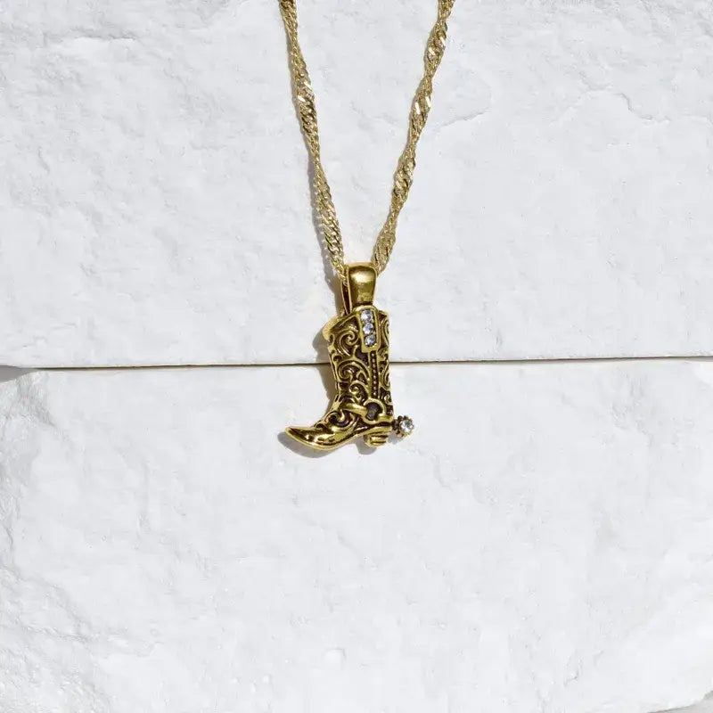 18K Gold Plated Cowboy Boot Pendant Necklace Jewelry