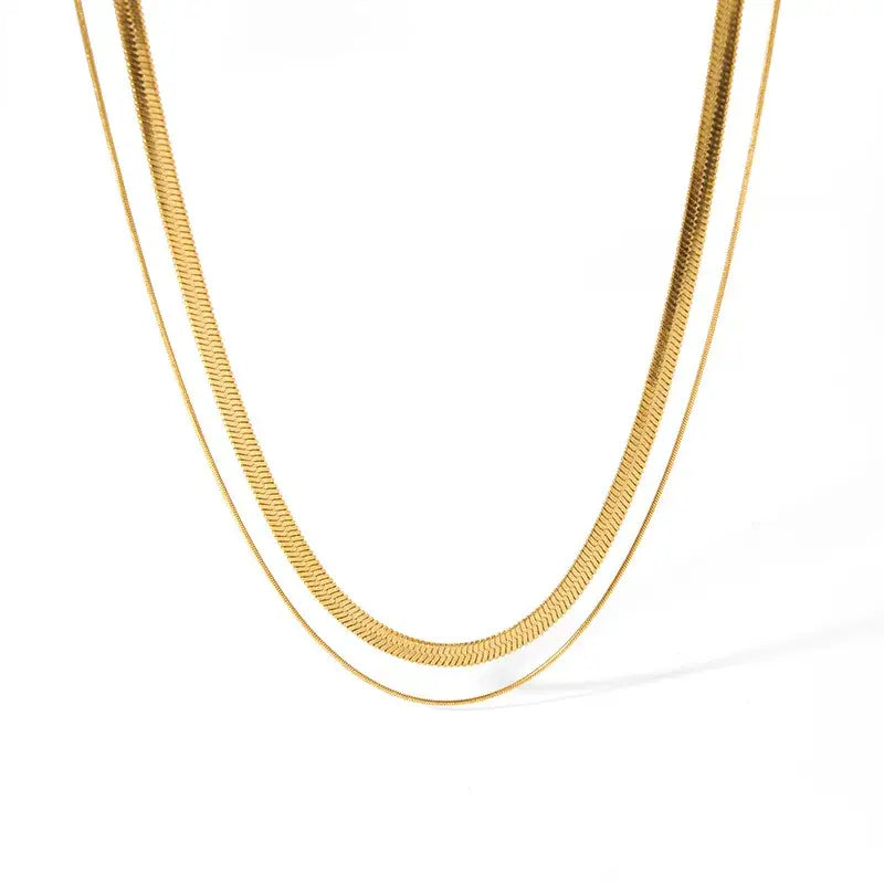 Layering Double 18K Gold Plated Chain Necklace Simple