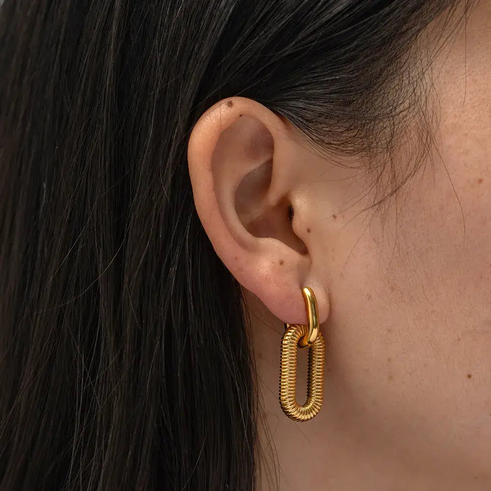 Oval Gold Hoop Earrings – Stainless Steel Drop Earrings