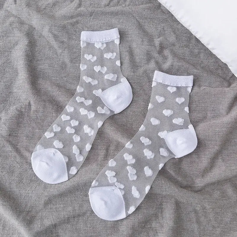 Sheer Socks with Fun Designs in Black or White