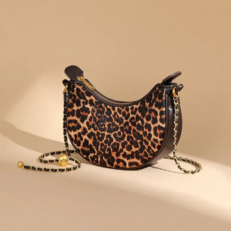 Leather Leopard Dumpling Crossbody Bag – Vintage Style