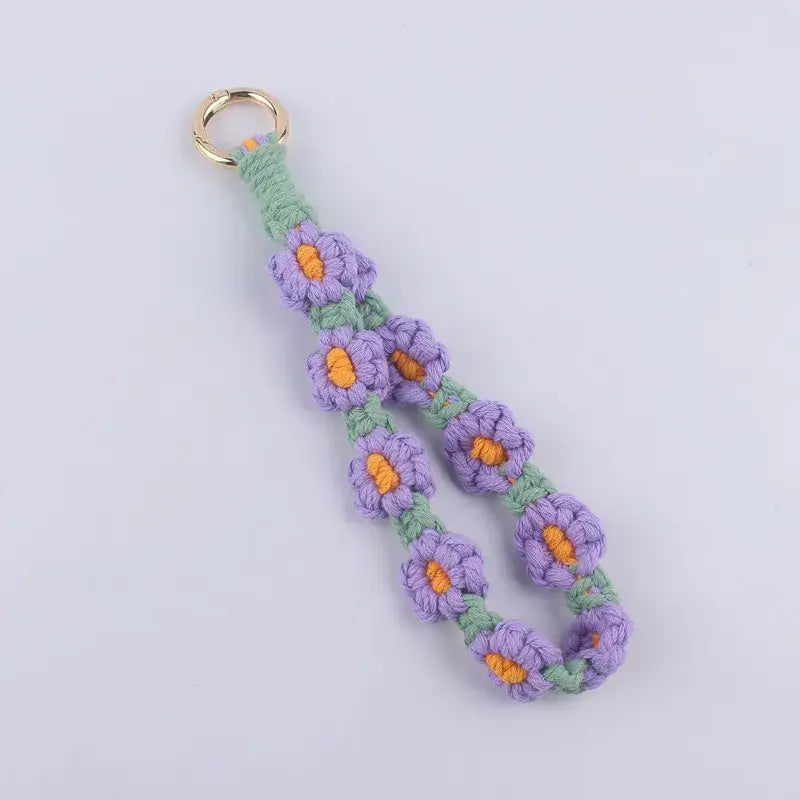 Daisy Flower Cotton Keychain Wristlet Key Holder