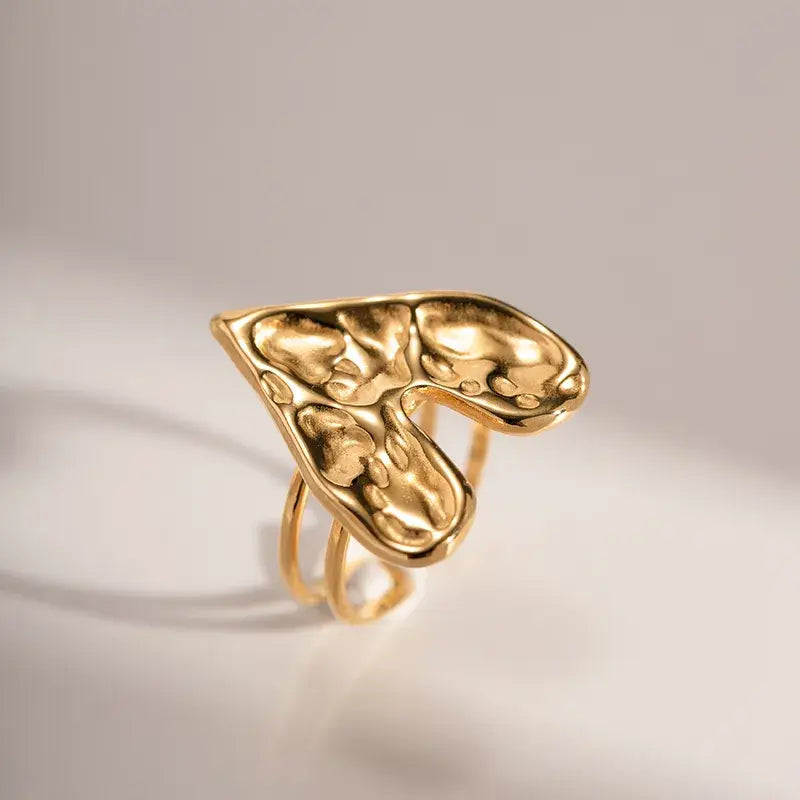 8K Gold Plated Heart Statement Ring – Stainless Steel