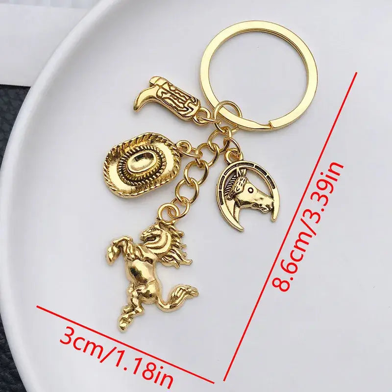 Cowboy Western Themed Keychain in Silver or Gold Key Chain
