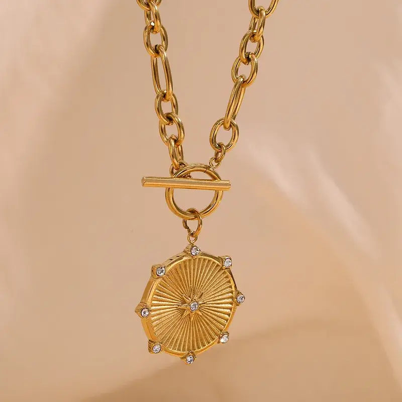 Gold Star Coin Pendant Necklace, 18K PVD