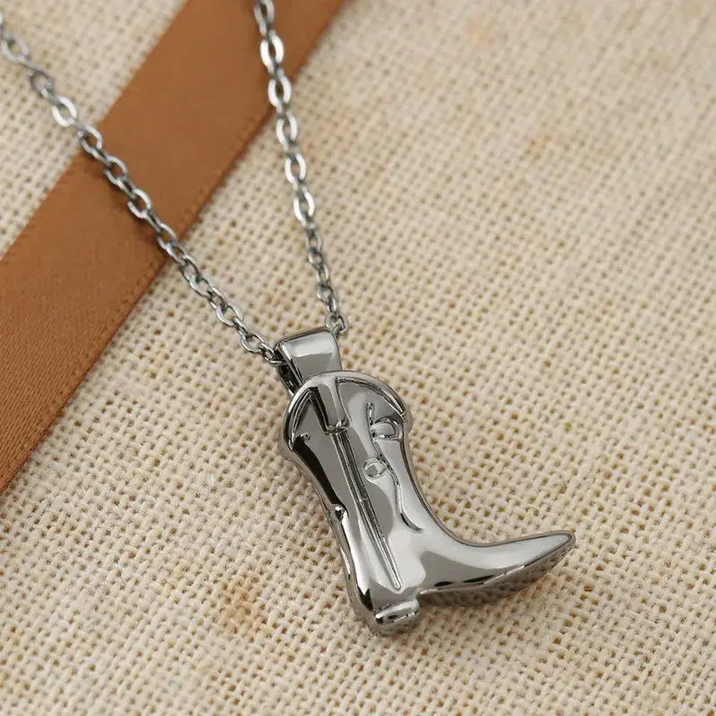 Cowboy Boot Pendant Necklace in Gold or Silver