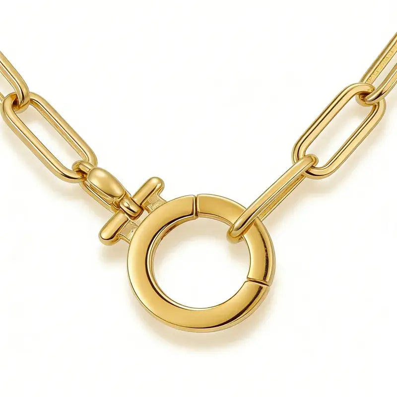18K Gold Geometric Necklace with Paperclip Chain