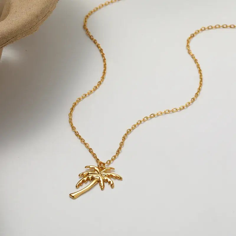 Palm Tree Pendant Necklace Gold Plated Stainless Jewelry