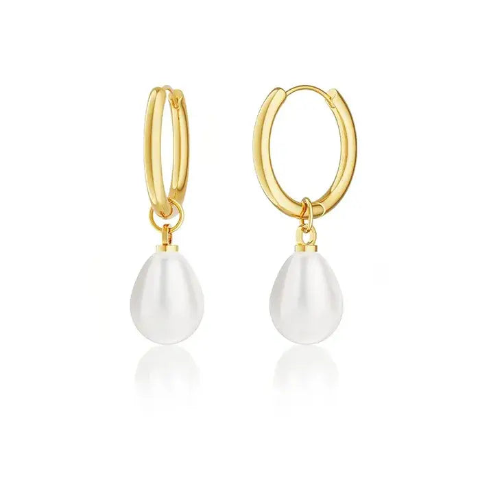 Pearl Drop Earrings, 18K Gold PVD