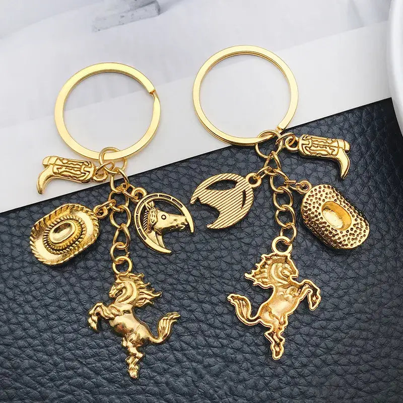 Cowboy Western Themed Keychain in Silver or Gold Key Chain