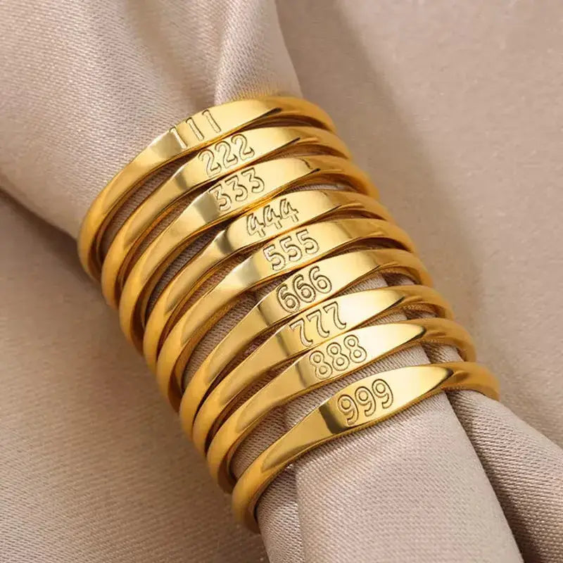 18K Gold Angel Number Ring Simple – Stainless Steel
