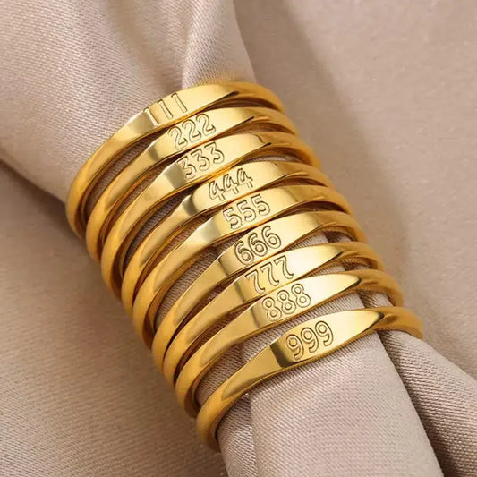 18K Gold Angel Number Ring Simple – Stainless Steel