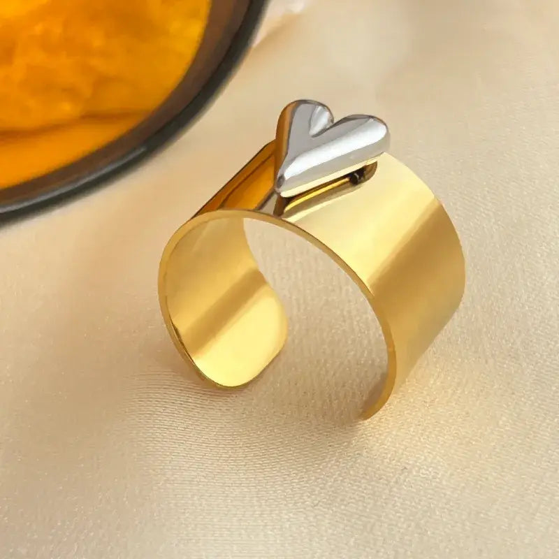 Solid Adjustable Mixed Jewelry Ring Silver and Gold Heart