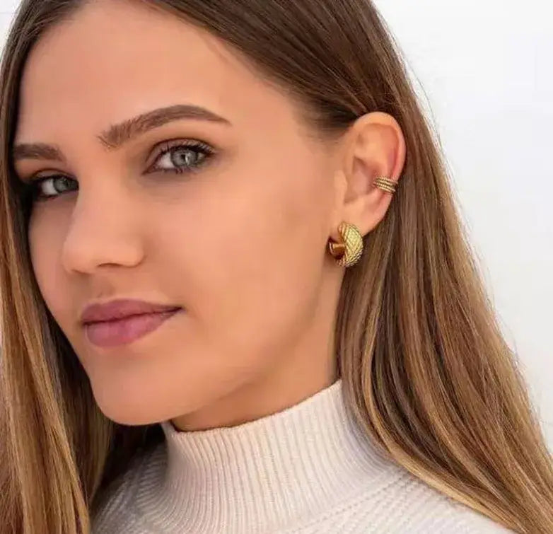 18K Gold Plated Stainless Steel Cuff Wrap Earring Jewelry