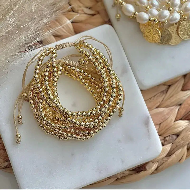 Stacked Gold Plated Stainless Steel Gold Beaded Bracelet