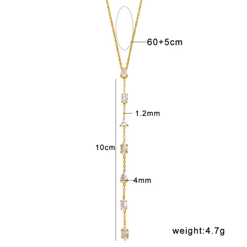 18K Gold PVD Stainless Steel Zircon Y Necklace Lariat