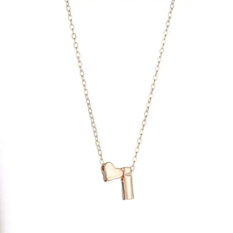 Initial Alloy Gold Pendant Necklace with Letter Heart Charm