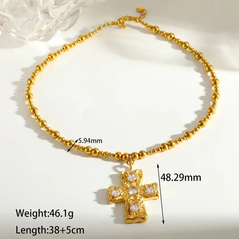 Zircon Cross Necklace – Gold or Silver Stainless Steel